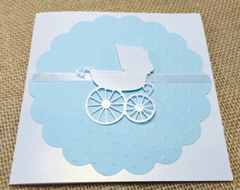 5 Baby Carriage Baby Shower Invitations, Thank You Cards, Baby Boy Blue