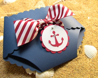 10 Nautical Shower Invitations, Diaper Invitations,  Baby Shower Invitations, Anchor, Navy and red