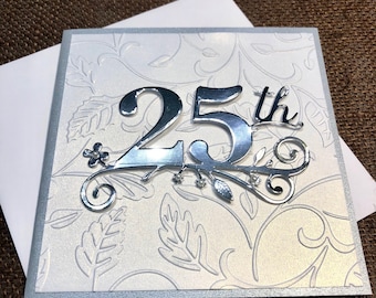 25th Anniversary Card, Handmade Silver Anniversary Card, Twenty-fifth Anniversary Card, 25th Anniversary Gift, Pearlized Shimmery Finish
