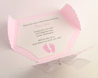 5 Diaper Baby Shower Invitations, Thank You, or New Baby Announcement Cards, Baby Girl Pink