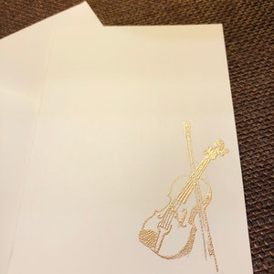 5 Violin Gold Embossed Notecards, Ivory, Blank, Elegant, Violinist or Musician Gift image 2