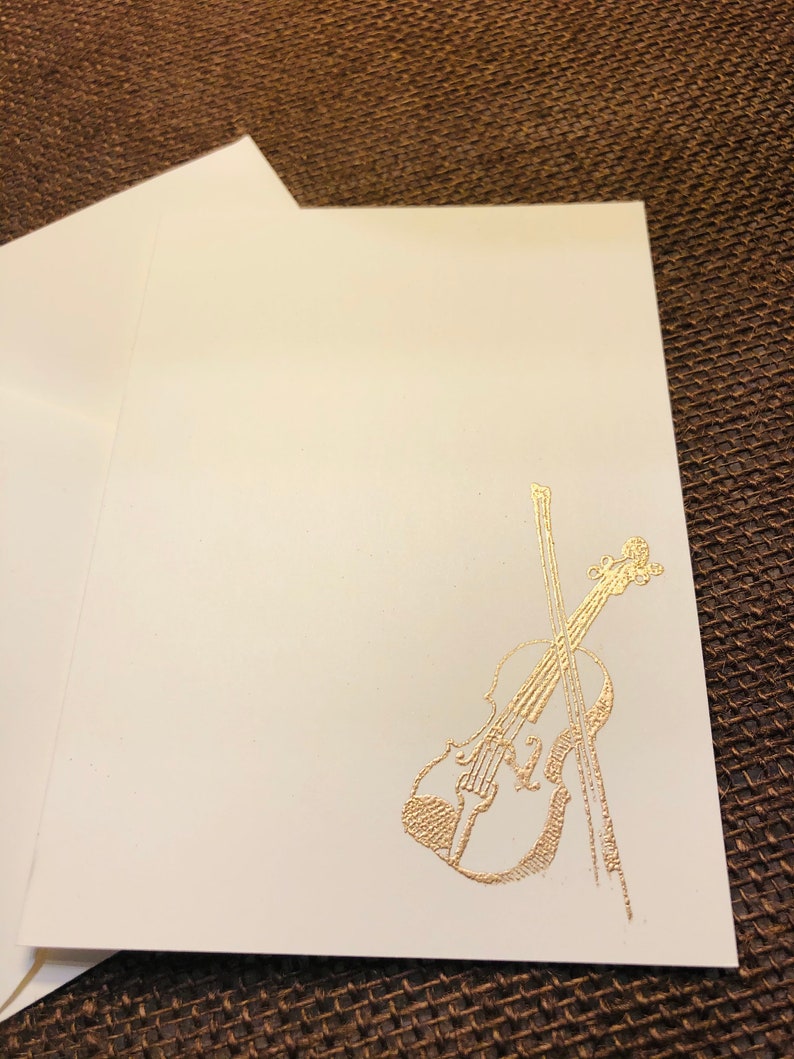 5 Violin Gold Embossed Notecards, Ivory, Blank, Elegant, Violinist or Musician Gift image 2