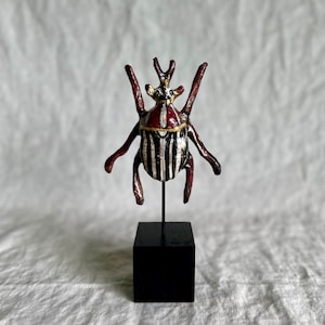 Papier-Mâché “Ten Lined June Beetle” Sculpture, Mounted on Wood Sculpture Stand by Carrie Ann Jackson