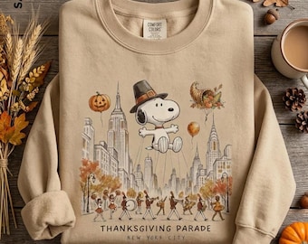 Snoopy Thanksgiving Parade Sweatshirt, NYC Thanksgiving Shirt, Peanuts Pilgrim Snoopy Crewneck, New York Parade Hoodie, Fall Holiday Gift