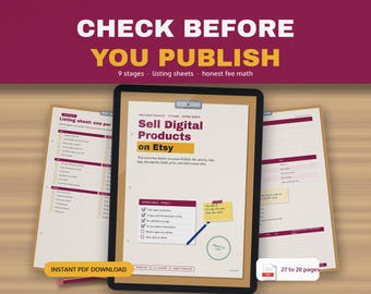 Etsy Digital Product Listing Checklist, Tag Test, Fee Math