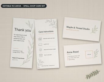 Small Business Card Template Set, Editable Canva Business Card, Thank You Card and Care Card for Etsy Shop, Package Insert Bundle