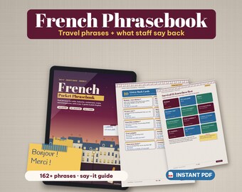 French Phrasebook PDF, 162+ Travel Phrases with Pronunciation, France Trip Cheat Sheet & Menu Decoder