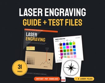 Beginner Laser Engraving Guide PDF, Test Card SVG Files, Power Speed Grid, Settings Log, Practice Coasters