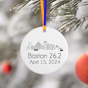 Boston Skyline 2024 Boston 26.2 Marathon Ornament, Personalized Gift for Runner, Commemorative Finisher Souvenir