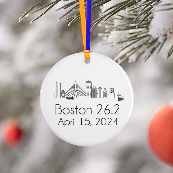 Boston Skyline 2024 Boston 26.2 Marathon Ornament, Personalized Gift for Runner, Commemorative Finisher Souvenir