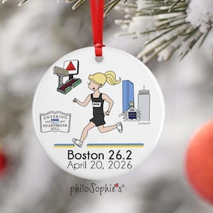 2026 Boston 26.2 Marathon Ornament, Custom Female Runner, Personalized Runner Gift, Commemorative Finisher Souvenir image 1