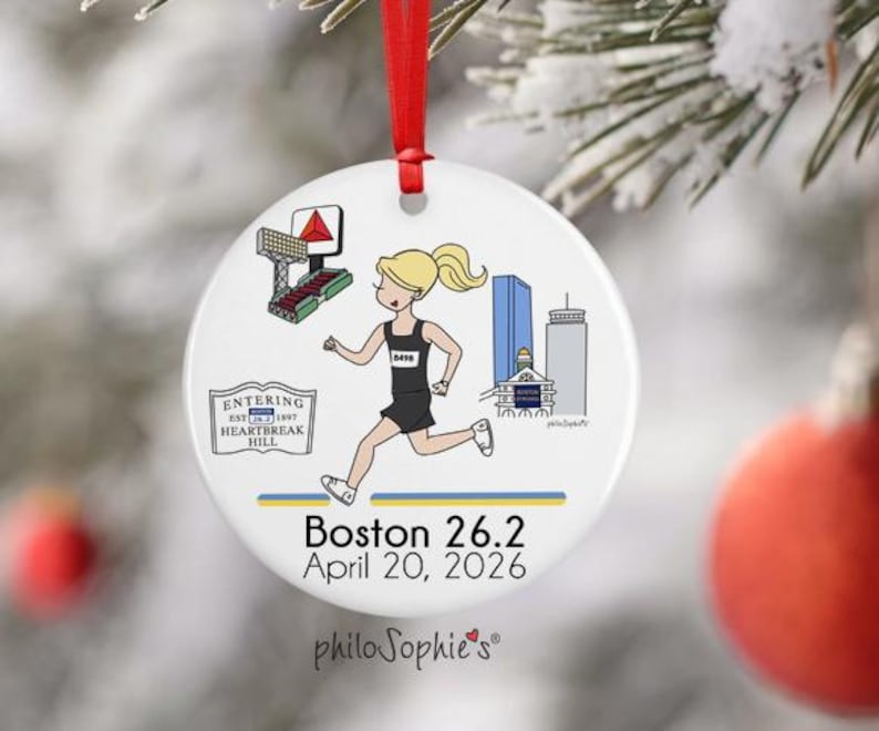2026 Boston 26.2 Marathon Ornament, Custom Female Runner, Personalized Runner Gift, Commemorative Finisher Souvenir image 1