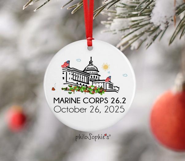 Marines 2025 Marathon 26.2 Ornament, Personalized Gift for Runner, Commemorative Marathon Finisher Souvenir Gift from Marine Corps Marathon