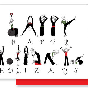 Boas festas, fitness/treino, cartão de felicitações de férias, cartão de Natal personalizado, ioga, personal trainer, treinamento, cartão de Natal