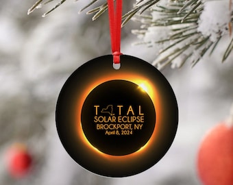 Eclipse Ornament, Total Solar Eclipse 2024, Path of Totality, Christmas Ornament, Name Drop, New York State