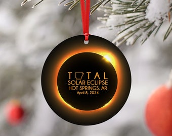 Eclipse Ornament, Total Solar Eclipse 2024, Path of Totality, Christmas Ornament, Name Drop, Arkansas