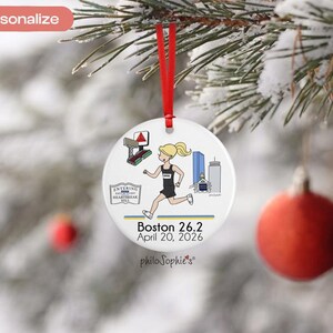 2026 Boston 26.2 Marathon Ornament, Custom Female Runner, Personalized Runner Gift, Commemorative Finisher Souvenir image 2