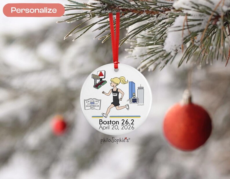 2026 Boston 26.2 Marathon Ornament, Custom Female Runner, Personalized Runner Gift, Commemorative Finisher Souvenir image 2