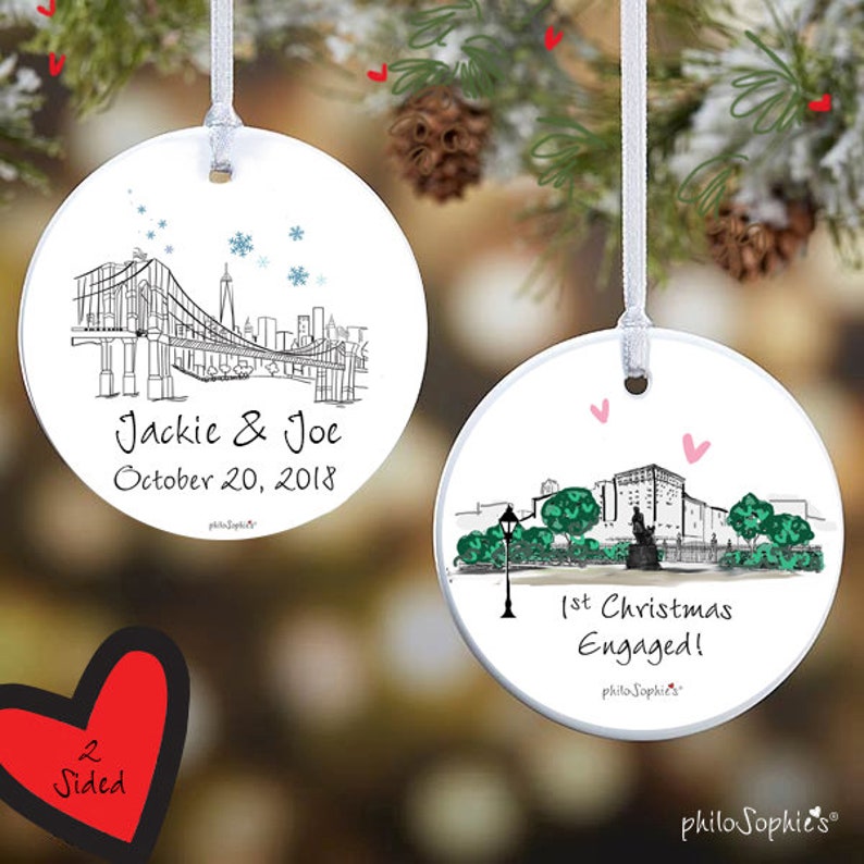 Decorations NYC Skyline Gramercy Park engagement,NYC engaged Ornament Custom Christmas Engagement Decorations Engaged Christmas