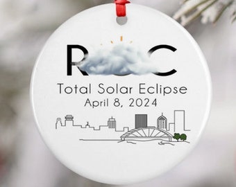 CLOUDY Eclipse Ornament, Total Solar Eclipse 2024, Path of Totality Personalized Christmas Ornament, Rochester New York