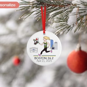 2025 Boston 26.2 Marathon Ornament, Custom Female Runner, Personalized Runner Gift, Commemorative Finisher Souvenir