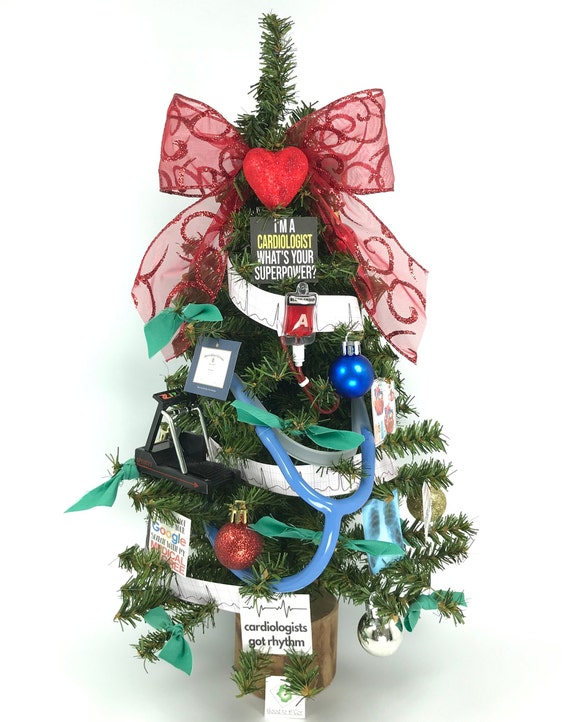 Ornement De Sapin De Noël En Forme De Cœur Stéthoscope - Déco Festive Et Médicale - Alliage - 9x7 Cm