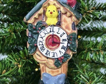 Cuckoo Clock with Mice and Chick Ornament