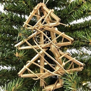 Rustic Natural Rattan and Vine 6&quot; Christmas Tree Ornament in Gold Tone