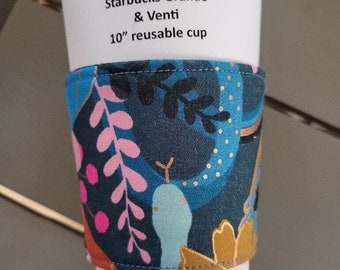 Rise Dream in Peacock Iced Coffee Sleeve Cuff Cozy Fits Starbucks Grande & Venti 10" Circumference