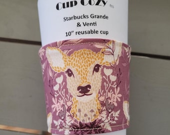 Oh Dear Grape Fabric Iced Coffee Sleeve Cuff Cozy Fits Starbucks Grande & Venti 10" Circumference