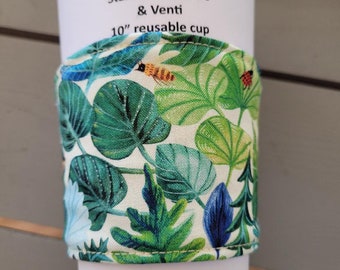 Unbeleafable Paprus Fabric Iced Coffee Sleeve Cuff Cozy Fits Starbucks Grande & Venti 10" Circumference