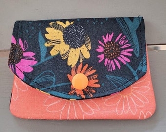Fabric Daisy mini wallet credit card holder 3 slot FREE SHIP