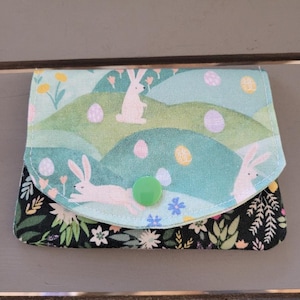Cartera de tela minimalista para mujer con diseño de huevos y conejitos bohemios, billetera pequeña, tarjetero para efectivo, tarjetas de crédito y de regalo
