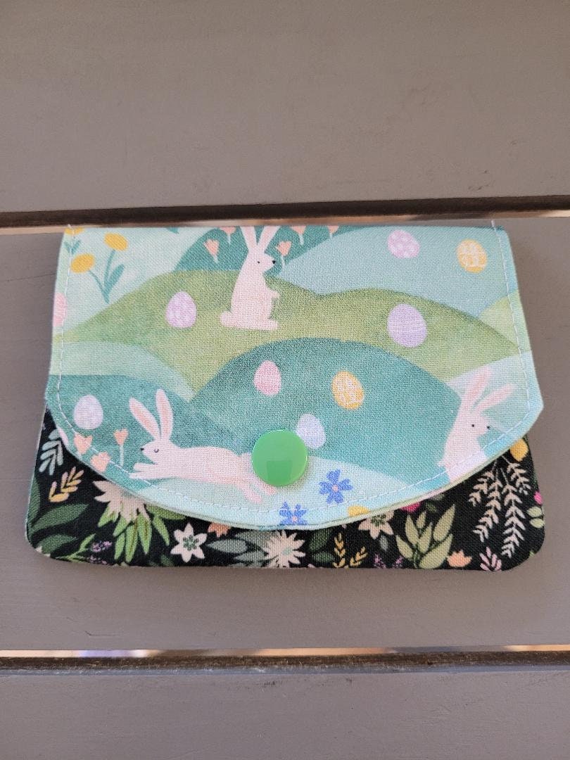 Boho Bunnies Eggs  Minimalist Women's Fabric Wallet, Small Wallet, Cash Credit & Gift Card Holder