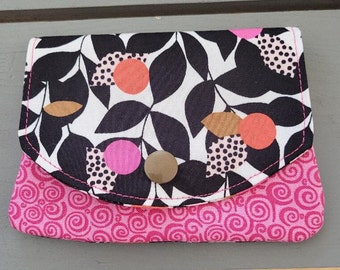 Fabric Pink Circles mini wallet credit card holder 3 slot FREE SHIP