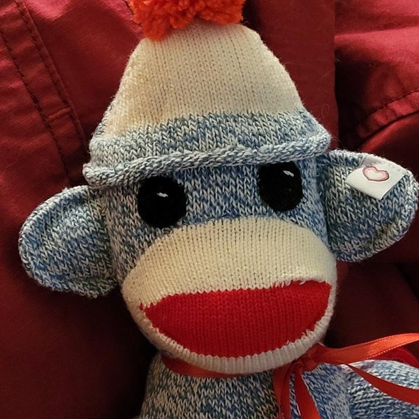 Sock Monkey Doll Classic 20" Blue With Safety Eyes Large Rockford Red Heel Socks