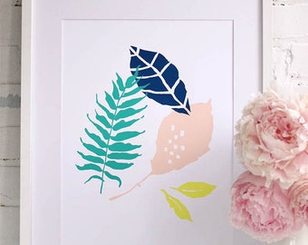 Tropical Leaf Art Print | 12×16” | Handmade Screen Print | Wall Decoration Art | Minimalist Print