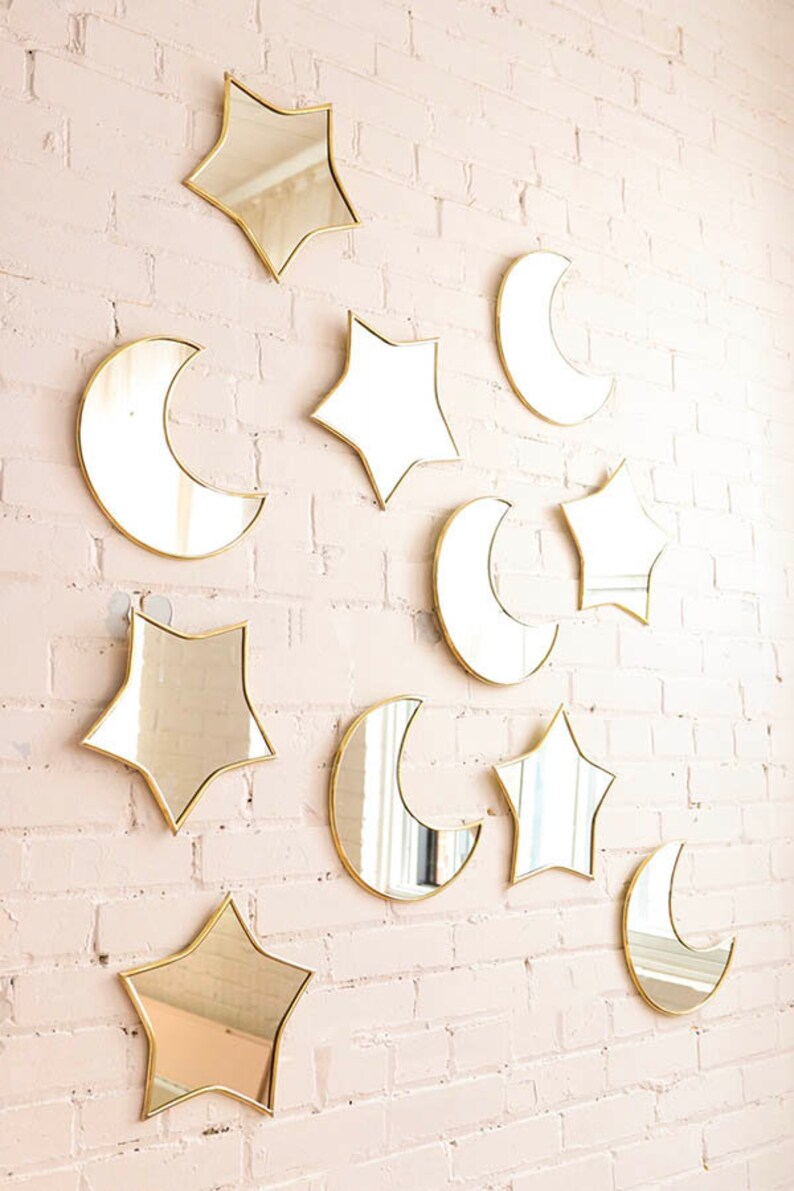 Moon & Star Mirrors Gold Brass DUO Nursery Decor Wall Etsy