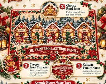 Personalized Gingerbread Family Doormat, Custom Christmas Welcome Rug (18x30 inches)