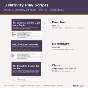 Nativity Play Script Bundle, Christmas Pageant for Church, Sunday School, Preschool and Elementary, Printable PDF + Editable, Role Cards