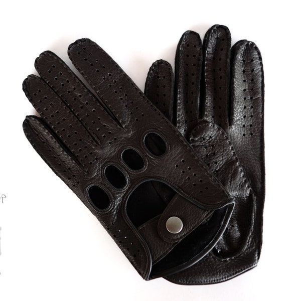 Men's deerskin unlined driving gloves - 611 black - MANUAL SEWING- CLOSEOUT