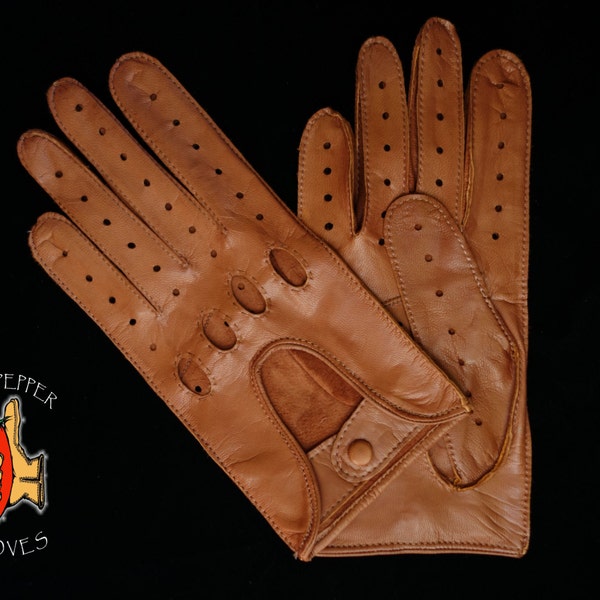 Men's drive movie style brown lambskin leather driving gloves - MANUAL SEWING