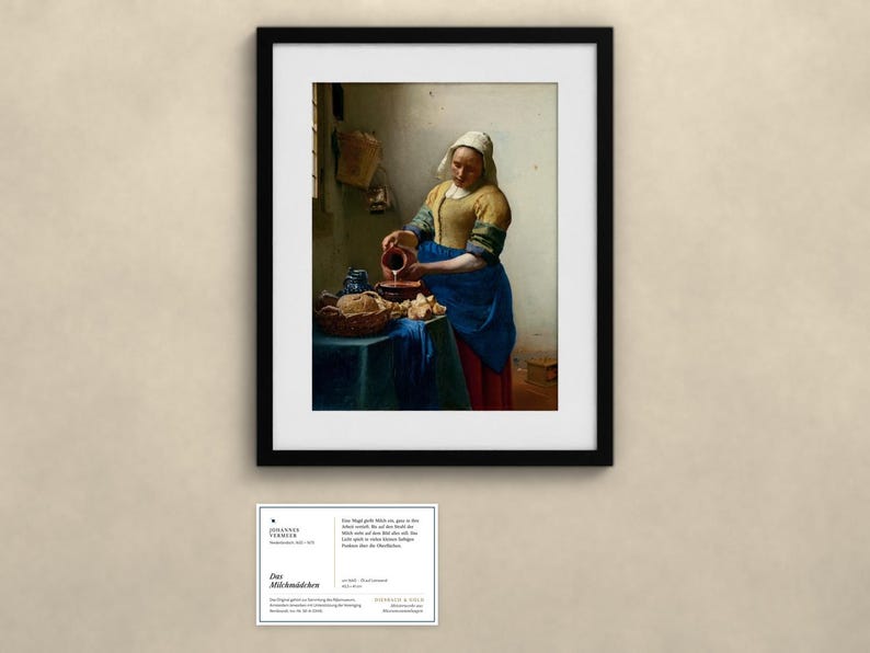 Das Milchmädchen - Johannes Vermeer | Gerahmter Kunstdruck 25x30 cm mit Passepartout, Gold oder Schwarz, Premium-Glas image 4