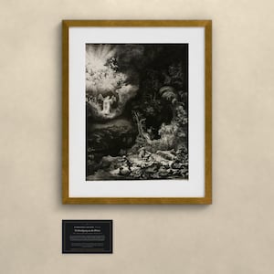Verkündigung an die Hirten - Rembrandt van Rijn | Kunstdruck gerahmt 40x50 cm mit Passepartout, Gold oder Schwarz, Perspex oder Premium-Glas