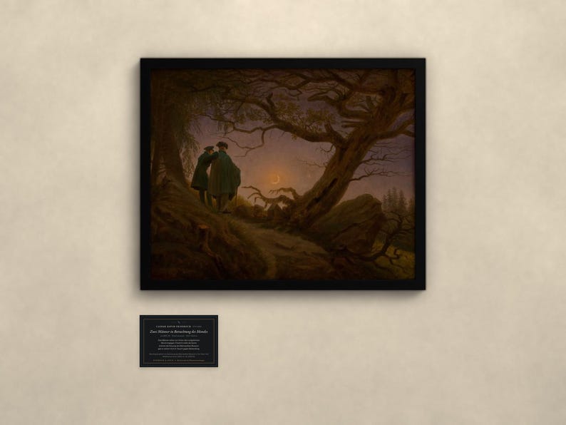 Zwei Männer in Betrachtung des Mondes - Caspar David Friedrich | Kunstdruck gerahmt 40x50 cm ohne Passepartout, Gold/Schwarz image 3