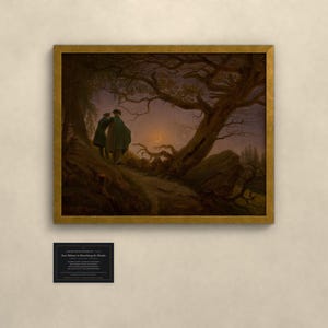 Zwei Männer in Betrachtung des Mondes - Caspar David Friedrich | Kunstdruck gerahmt 40x50 cm ohne Passepartout, Gold/Schwarz image 1