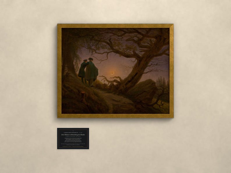 Zwei Männer in Betrachtung des Mondes - Caspar David Friedrich | Kunstdruck gerahmt 40x50 cm ohne Passepartout, Gold/Schwarz image 1