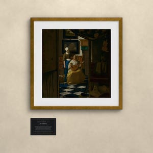 Der Liebesbrief - Johannes Vermeer | Gerahmter Kunstdruck 50x50 cm mit Passepartout, Gold oder Schwarz, Perspex oder Premium-Glas