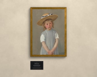 Kind mit Strohhut - Mary Cassatt | Gerahmter Kunstdruck 38x50 cm ohne Passepartout, Gold oder Schwarz, Perspex