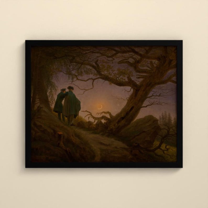 Zwei Männer in Betrachtung des Mondes - Caspar David Friedrich | Kunstdruck gerahmt 40x50 cm ohne Passepartout, Gold/Schwarz image 8
